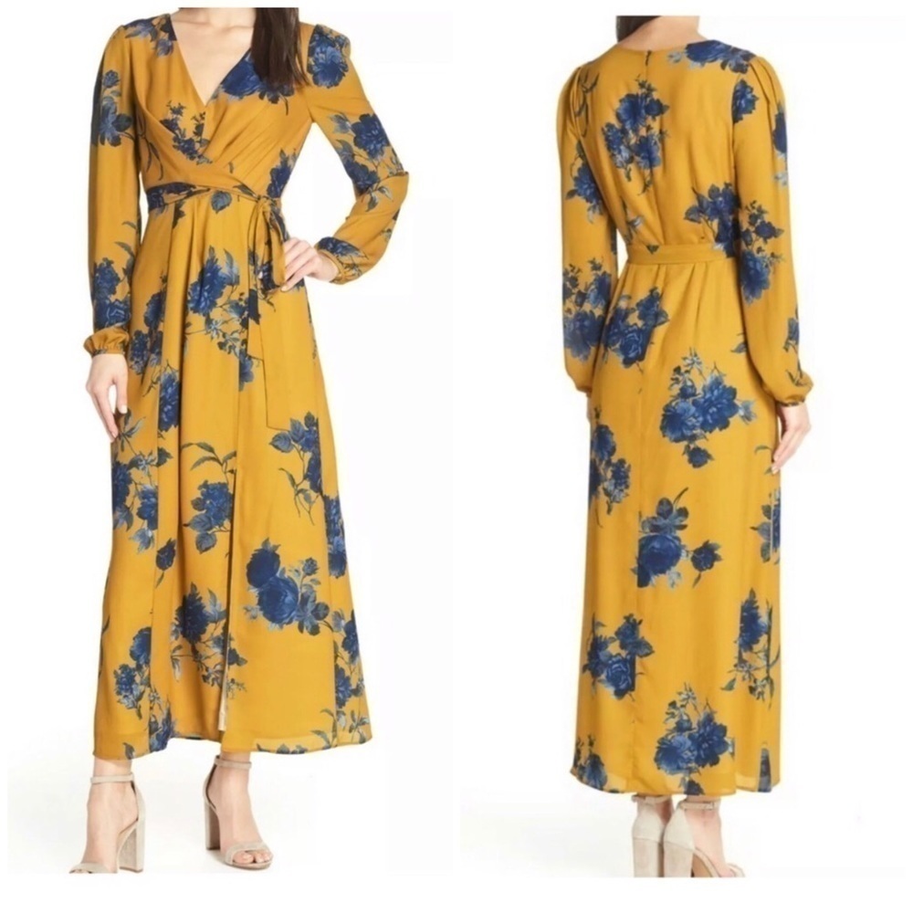 NWT CHELSEA28 Faux Wrap Long Sleeve Floral Print Maxi Dress Size XS